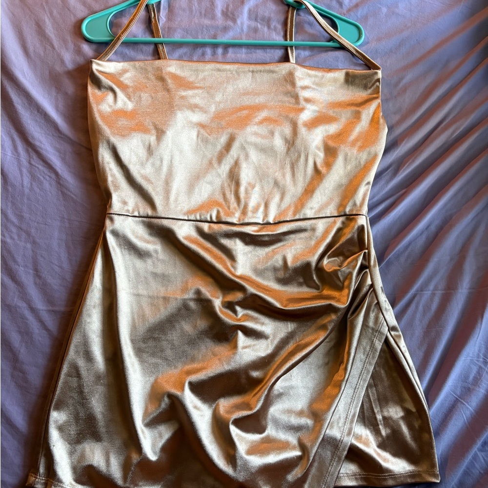 Almost Famous Champagne Satin Dress